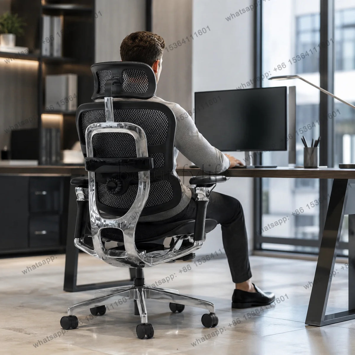 LJY Office Chairs For Staff, Ergonomic,T9 High Back Ergonomic Mesh Office Chair With Aluminum Alloy Frame 8D Armrest Adjustable