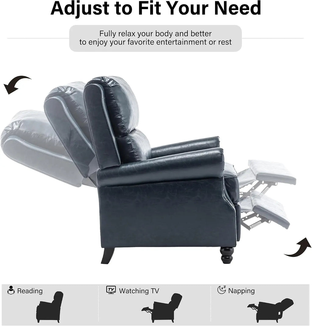 Navy Blue Faux Leather Recliner Chair Set of 2 with Adjustable Backrest and Footrest for Living Room