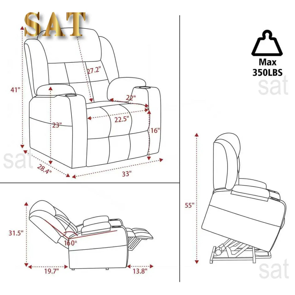 #Electric Power Lift Recliner with Massage & Heat USB Type-C Cup Holders Infinite Position for Elderly, Customized