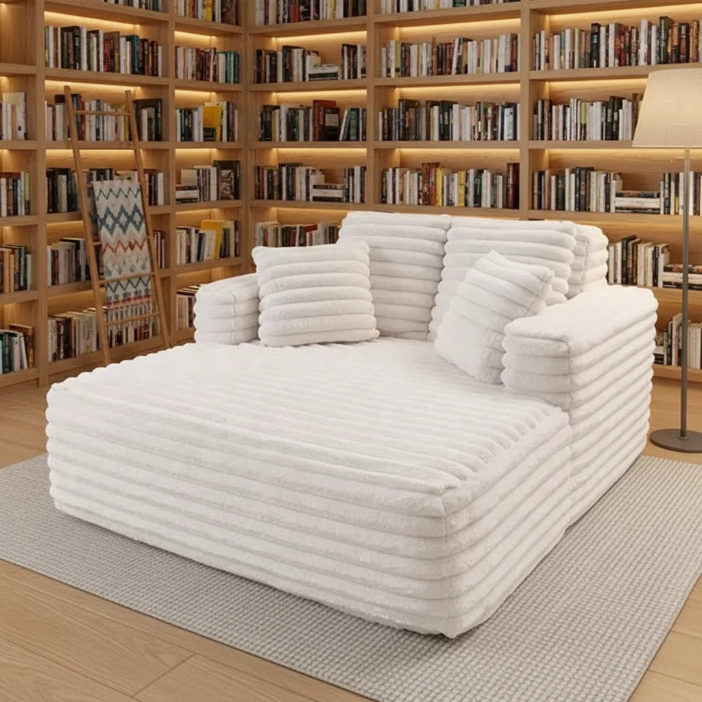 #Striped Soft Fabric Modular Oversized Chaise Lounge Sofa with Layered Back Cushions Cozy Deep Seating for Modern Living Room