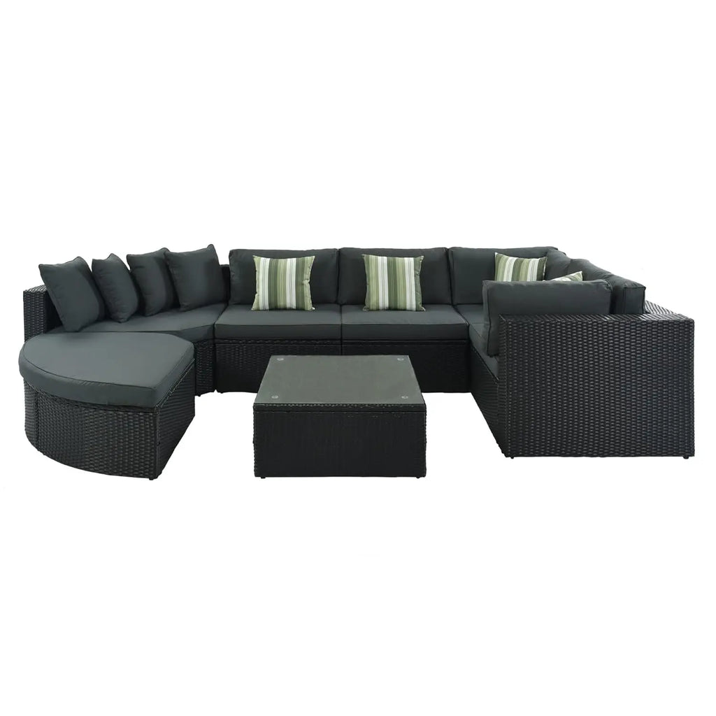 7 Piece Outdoor Patio Furniture Sofa Sets,All Weather Rattan Conversation Sofa Set with Striped Green Pillows/Tempered, Custom