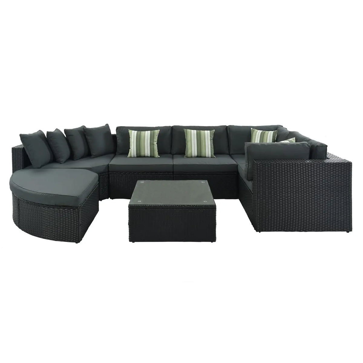 7 Piece Outdoor Patio Furniture Sofa Sets,All Weather Rattan Conversation Sofa Set with Striped Green Pillows/Tempered, Custom