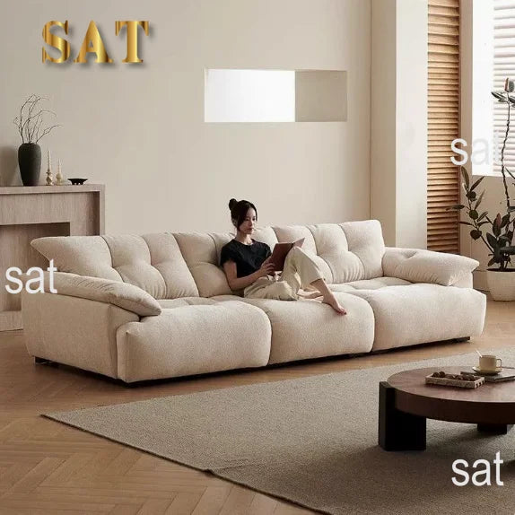 #Modular Cloud Chenille Fabric Sectional Sofa Minimalist Cream Style Straight Upholstered Sofa for Living Room Home Furniture