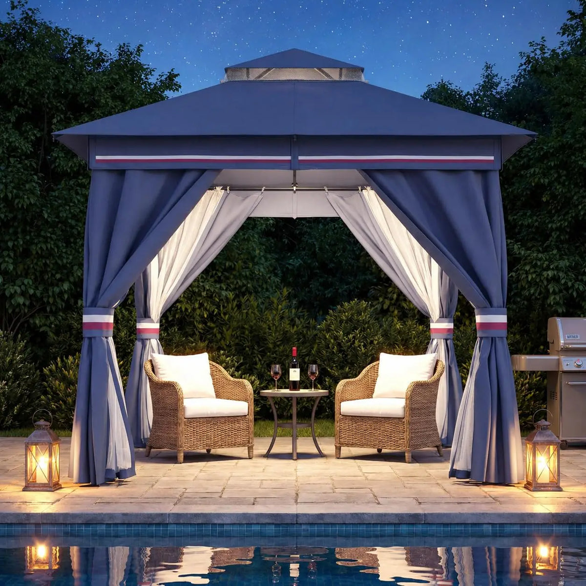 Outdoor Gazebo 8'x8' Heavy Duty Tent with Double Roofs, Mosquito Nettings Privacy Screens for Backyard Garden Deck, Customized