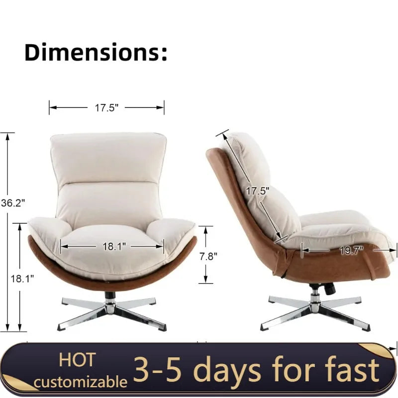Modern Swivel Lounge Chair High Back Recliner with Metal Base for Living Room Office Beige Comfortable