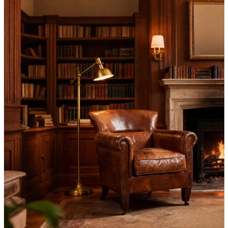 Classic Genuine Leather Single Sofa Wood Frame European-American Design for Living Room Office | High Quality Luxury Furniture