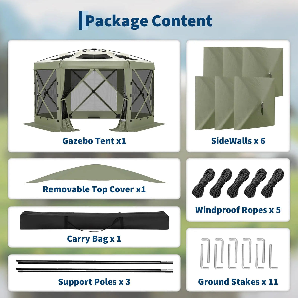 Portable Collapsible Gazebo Screen Tent – 6-Sided, 13FT/11FT, Removable Canopy Top, Bite-Proof Mesh, All-Weather Outdoor Shelter for Camping, Patio, Backyard