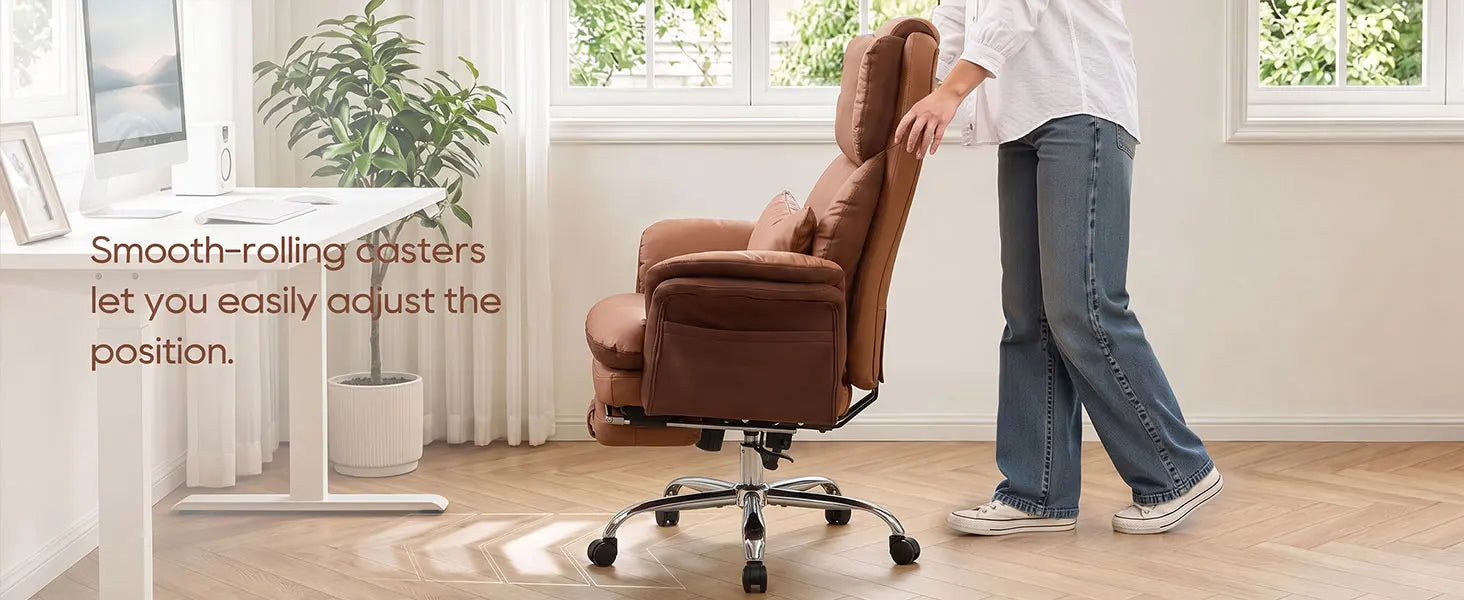 TCGBKAF Big and Tall Office Chair Executive Chair Brown PU Leather Criss Cross Chair with Adjustable Backrest and Flip Armrests, Ergonomic Computer Desk Chair with Footrest for Home &Office