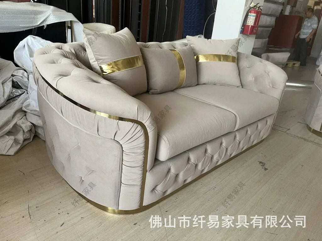 fabric buckle sofa European light luxury velvet simple straight sofa