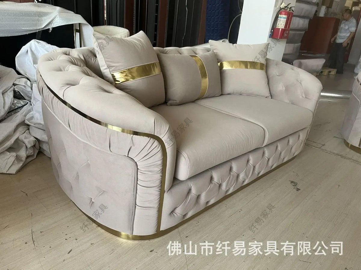 fabric buckle sofa European light luxury velvet simple straight sofa