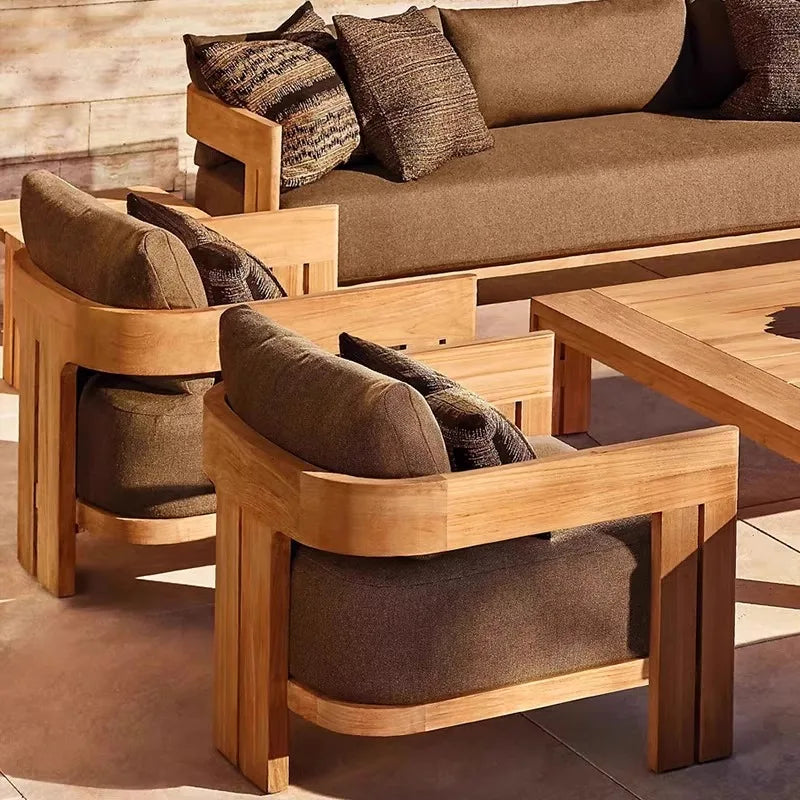 Villa Courtyard Teak Sofa Outdoor Garden Solid Wood Outdoor Terrace Hotel Leisure Furniture Combination