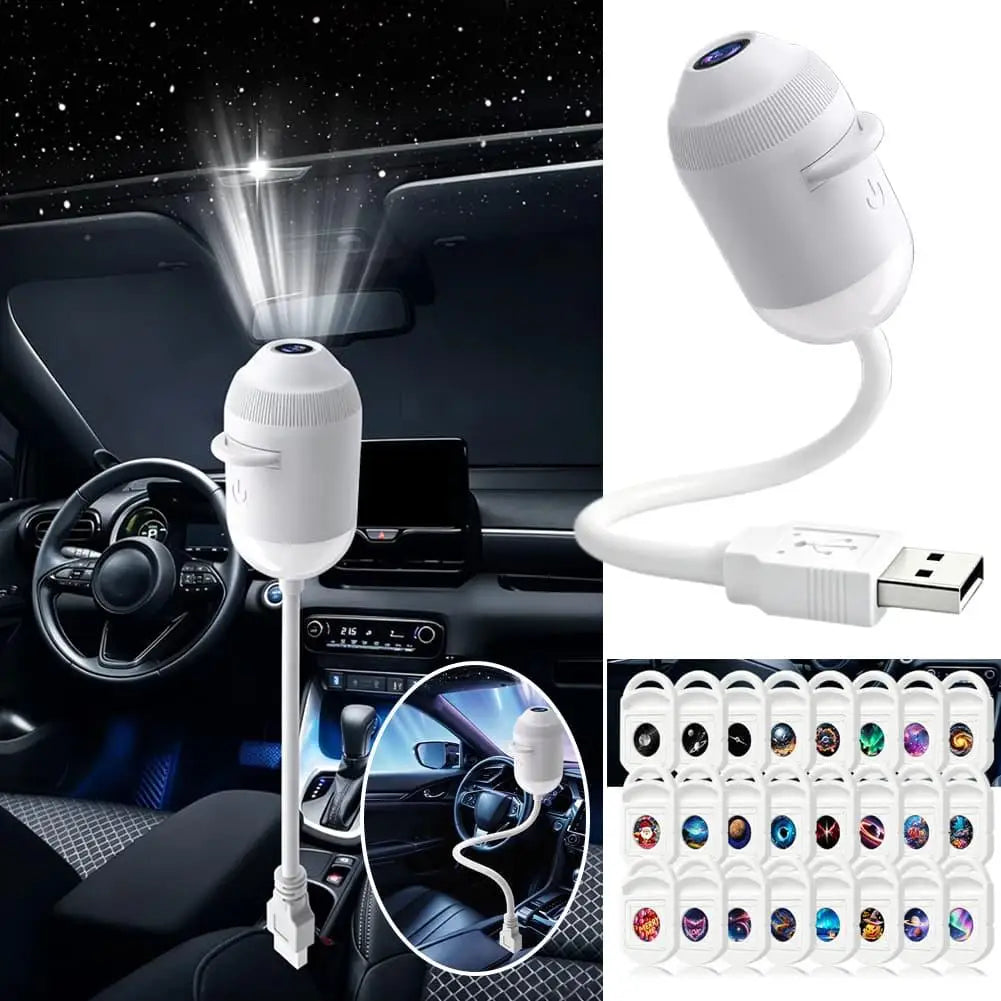 USB Starry Sky Projector Night Light 360° Bendable HD Galaxy Moon Planet Projection Lamp Plug Play Car Bedroom Projector Lamp
