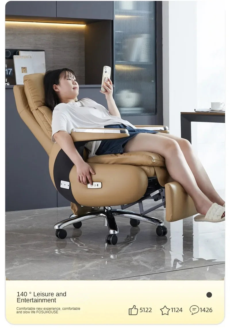 Nordic Designer Leather Boss Office Chairs Comfortable Leather Back Computer Chairs Lunch Break Gaming Chairs office Furniture A