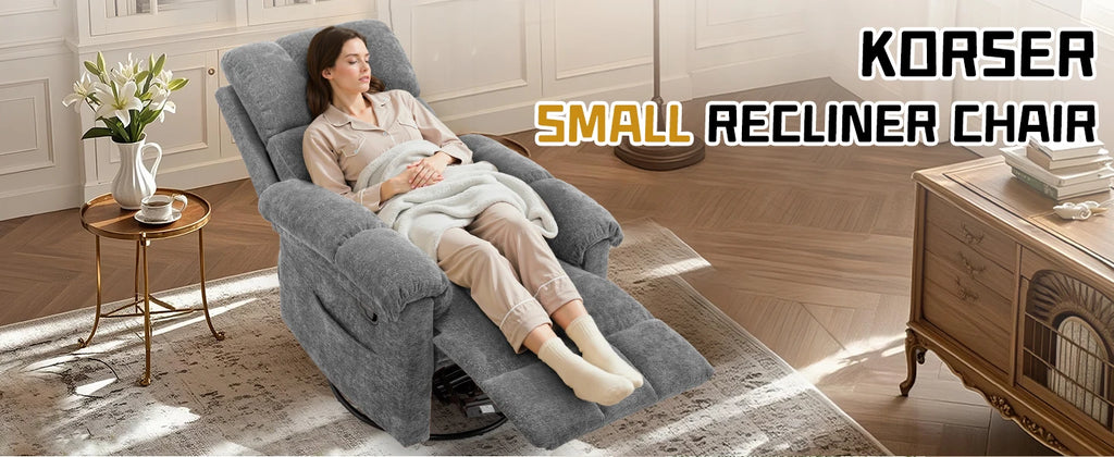 Korser Swivel Rocker Recliner Chair with Side Pockets Small Recliner for Small Spaces for Living Room, Nursery, Chenille