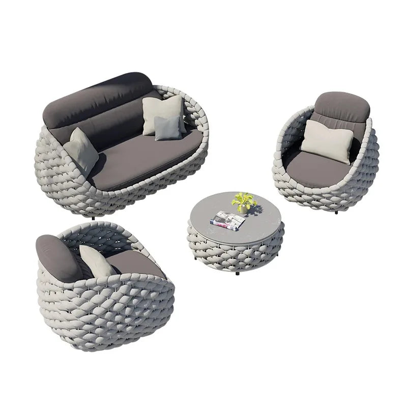 `Outdoor Rattan Sofa Coffee Table Set Waterproof UV Resistant Villa Courtyard Garden Terrace Leisure Wicker Patio Furniture`