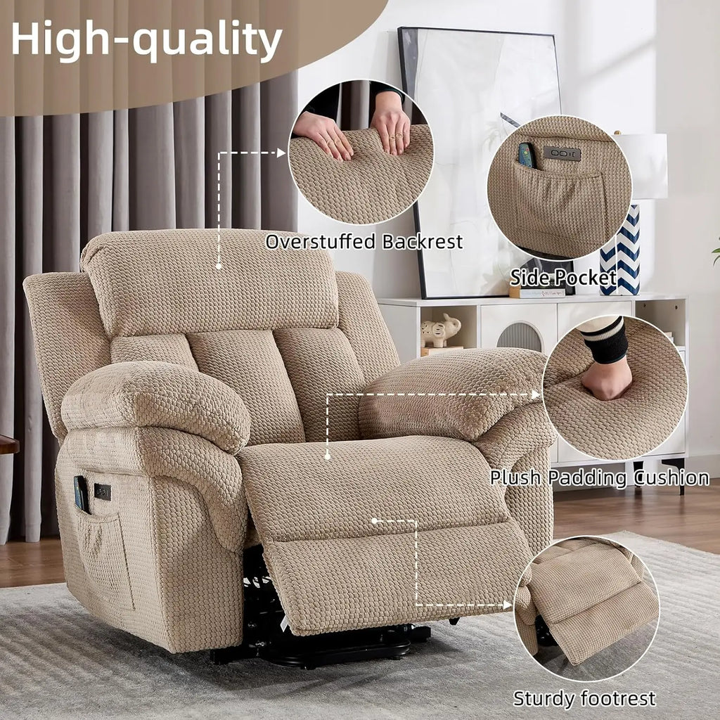 Massage Recliner Chair, Overstuffed Rocker Lazy Boy Chairs with Vibration&Gently Heat,Fabric Ergonomic Manual Nursery, Custom