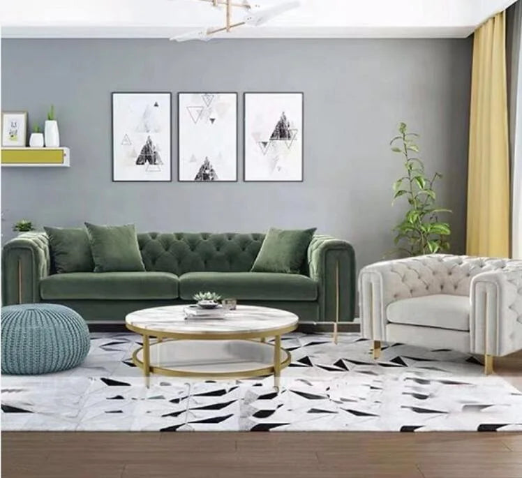Hot Selling Gilt Velvet Fabric Sofa Design Blue Sofasets Modern Livingroom Furniture Set