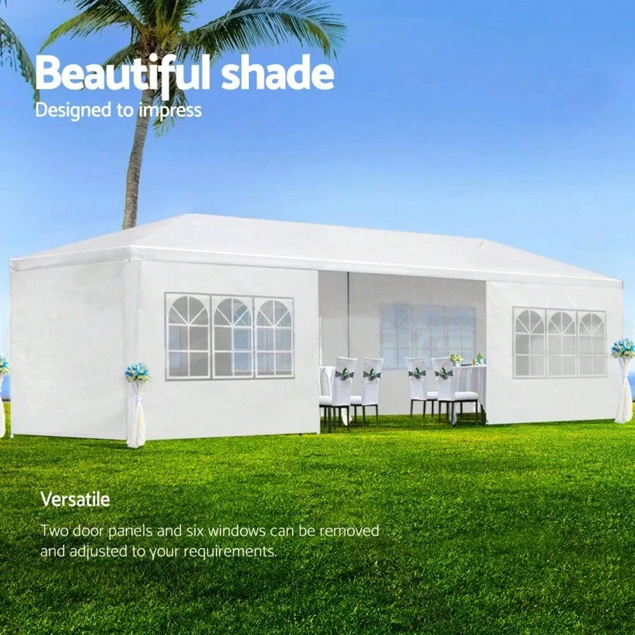 10x30' Wedding Party Canopy Tent Outdoor Gazebo With 8 Removable Sidewalls- Elegant White Gazebo Pavilion For Weddings, Catering Events, Bbqs, Parties - Spacious Shelter With Zippered Doors, Ideal For Backyard, Garden, Weddin