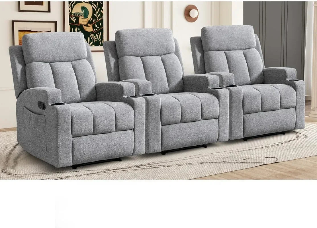 CANMOV Manual Recliner Chair with Massage and Heat,Breathable Leather Recliner Chair with Armrest and Backrest
