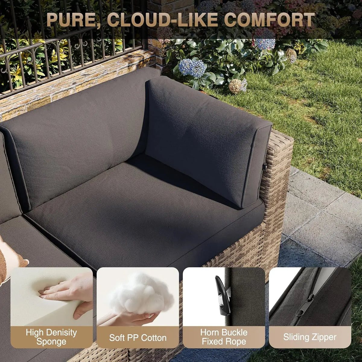 8-Piece Wicker Patio Furniture Set with 44" Propane Gas Fire Pit Table, Sectional Sofa for Backyard Poolside Garden, Customized