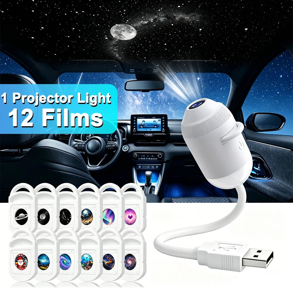 USB Starry Sky Projector Night Light 360° Bendable HD Galaxy Moon Planet Projection Lamp Plug Play Car Bedroom Projector Lamp