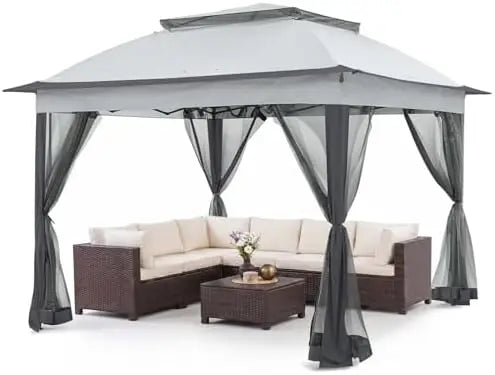 11x11 Pop Up Gazebo with Mesh Netting, Instant Outdoor Canopy Tent, Water Resistant Shelter with UPF 50+ UV Protection