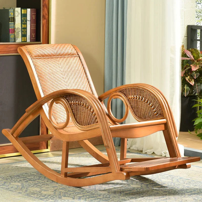Rattan rocking chair Adult leisure recliner Natural rattan Xiao real rattan free chair Elderly solid wood new Chinese rocking ch