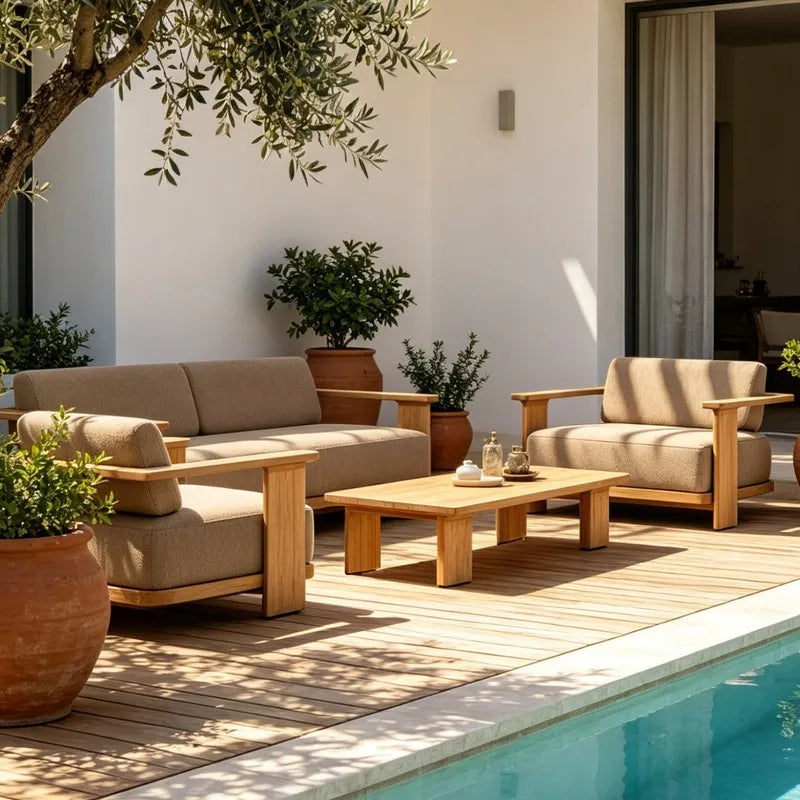 Outdoor Sofa, Patio Furniture, Teak Sofa, Anti-Corrosion And Sun-Resistant, Outdoor Terrace, Solid Wood Sofa, Leisure Outdoor Fu