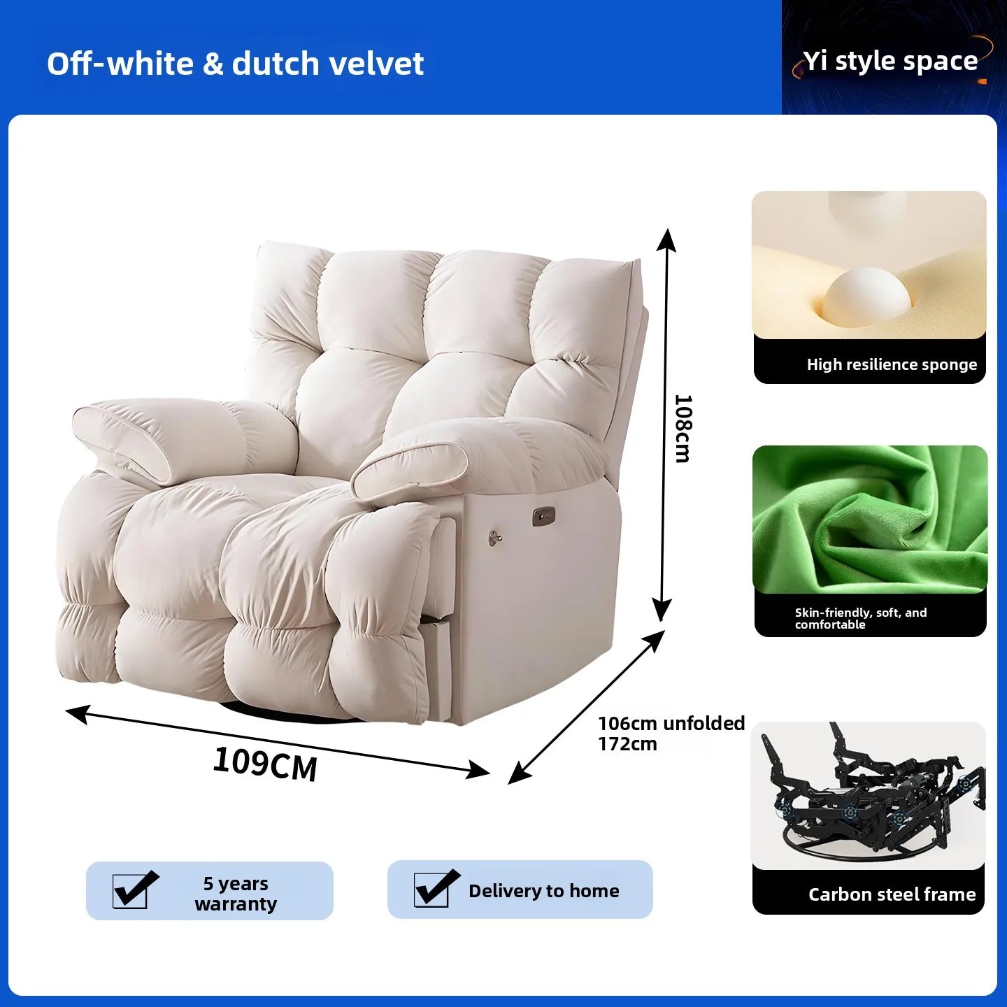 Space Multifunctional Single Sofa Living Room Leisure Cloud Lazy Sofa Sleeping and Reclining Electric Massage Rocking Chair