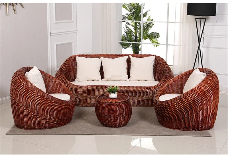 Modern Rattan Lazy Garden Sofa Chair Set Outdoor Patio Balcony Terrace Furniture Wicker Tatami Leisure Coffee Table Indoor