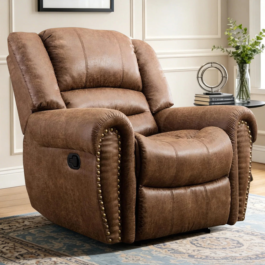 Manual Leather Recliner Chair, Classic and Traditional Recliner Chair with Comfortable Arms for Living Room