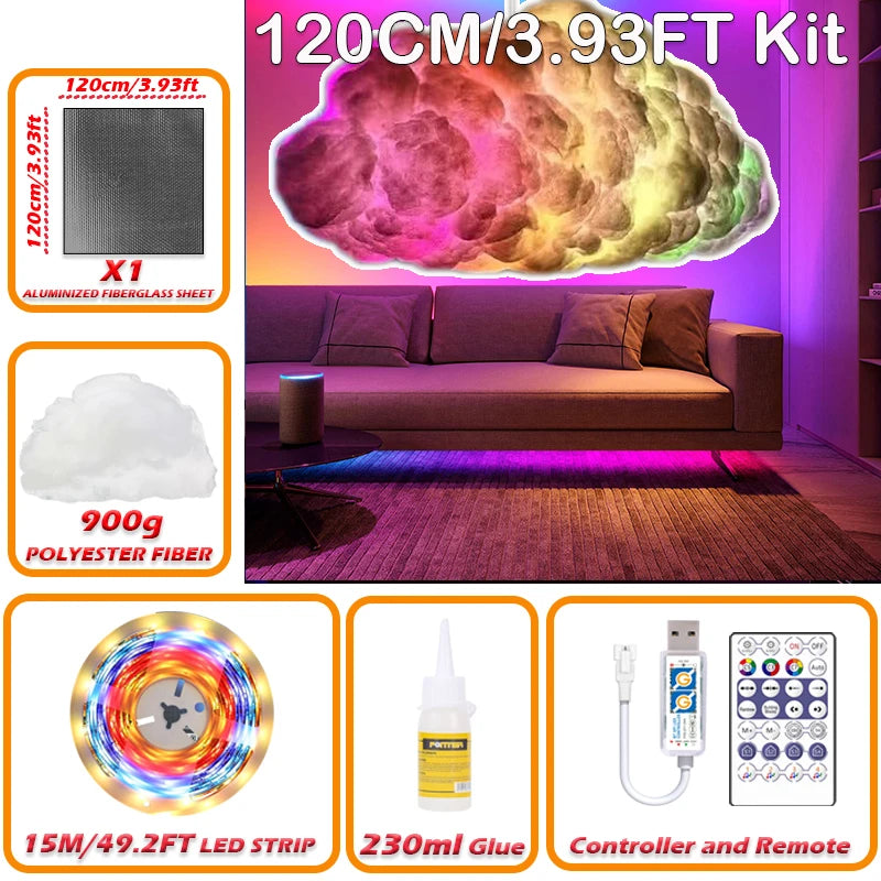 3D Cloud Lighting Light Kit with Music Sync, Multicolor RGBIC LED Strip Lights, Remote & APP Control, Mood Lighting for Bedroom