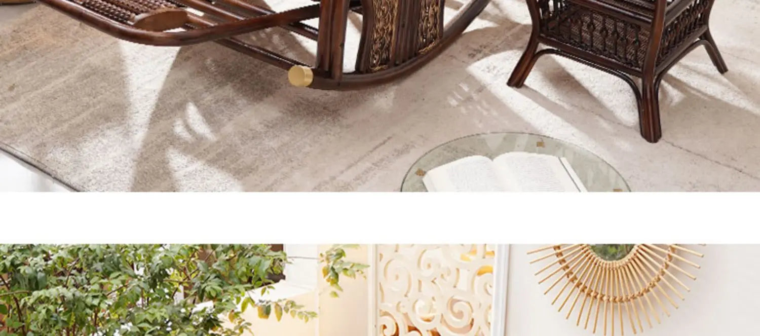 natural true rattan rocking chair recliner sofa single balcony home leisure retro cushion living room