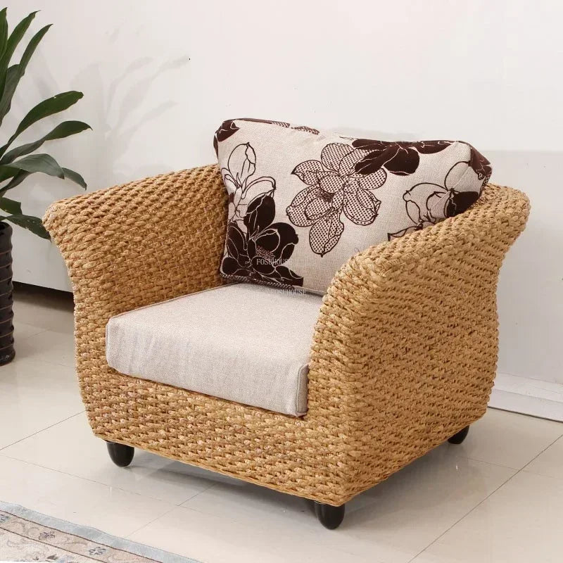 Nordic Retro Rattan Outdoor Garden Sofas Living Room Sofa Coffee Table Combination Home Furniture Leisure Homestay Sofa Chair