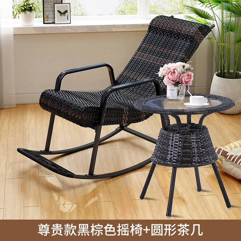 Adult Rattan Rocking Chair Outdoor Balcony Leisure Recliner Indoor Lazy Nap Chair Elderly Home Furniture