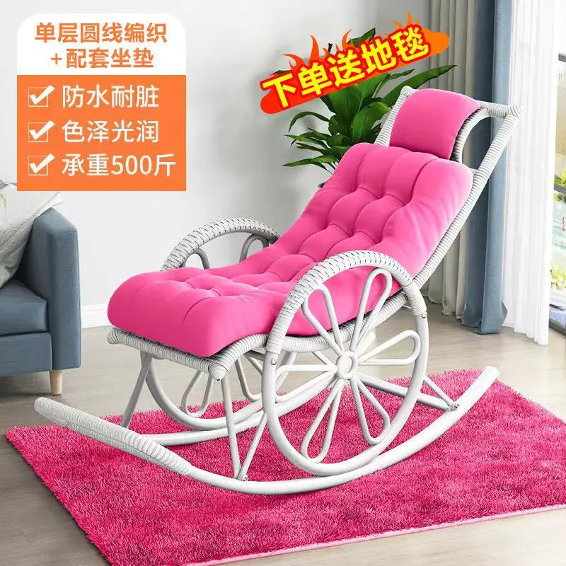 Rocking chair rattan chair adult nap recliner living room balcony lazy chair small rocking elderly leisure rocking