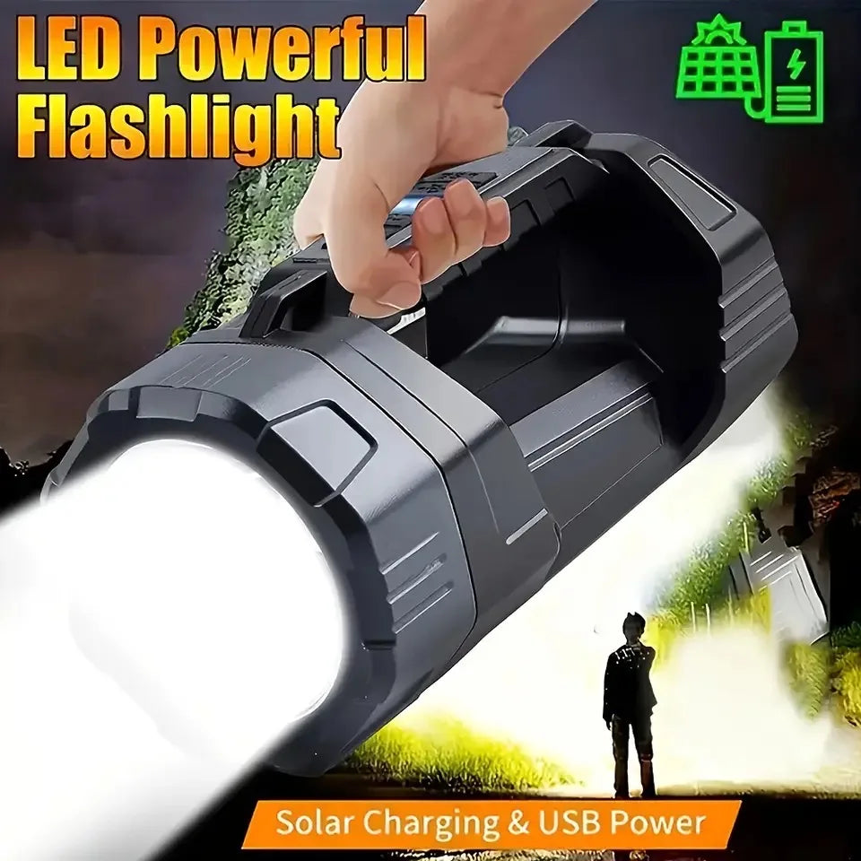 Solar LED Flashlight With COB Side Light Rechargeable Portable Handheld Flashlight Multifunction Outdoor Camping Fishing Lights