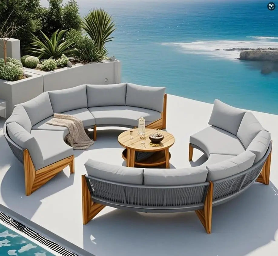 7 Piece Outdoor Patio Furniture Sofa Sets,All Weather Rattan Conversation Sofa Set with Striped Green Pillows/Tempered, Custom