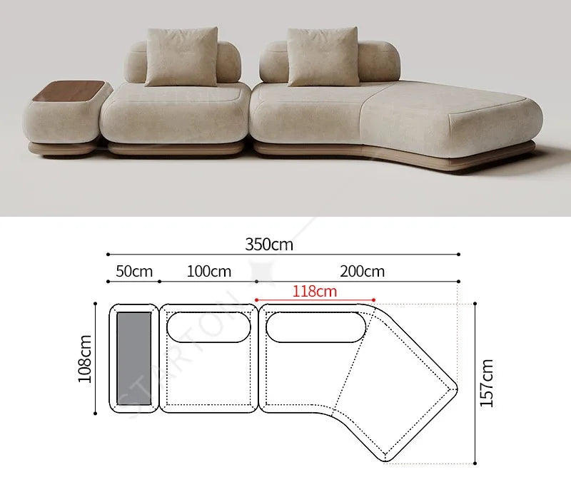 Modern Luxury Bouclé Modular Couch Living Room Furniture Curved Sofa Set With Soft Cushions & Functional Side Table
