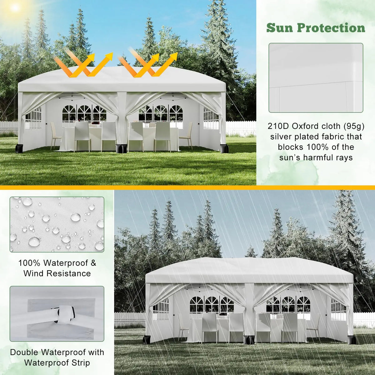 10x20 Pop Up Canopy Tent With 6 Sidewalls, Heavy Duty Party Gazebo With Windows, Zipper Doors, Sandbags And Carry Bag For Events