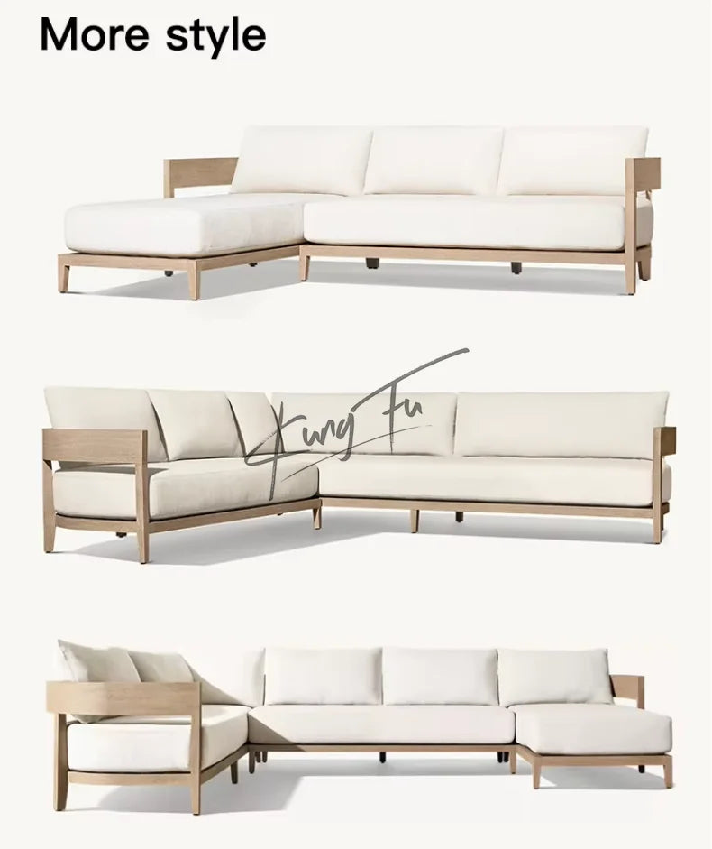 High-end Hotel Terrace Sofa Set Cushion Garden Sofa Teak Solid Wood Outdoor Furniture
