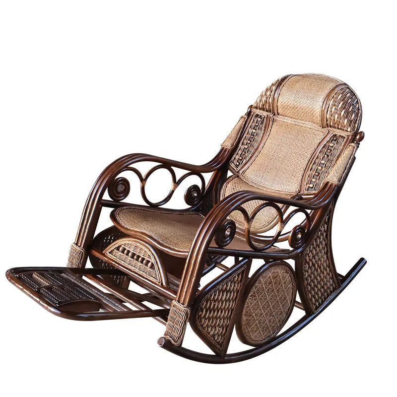 Natural rattan rocking chair elderly recliner balcony