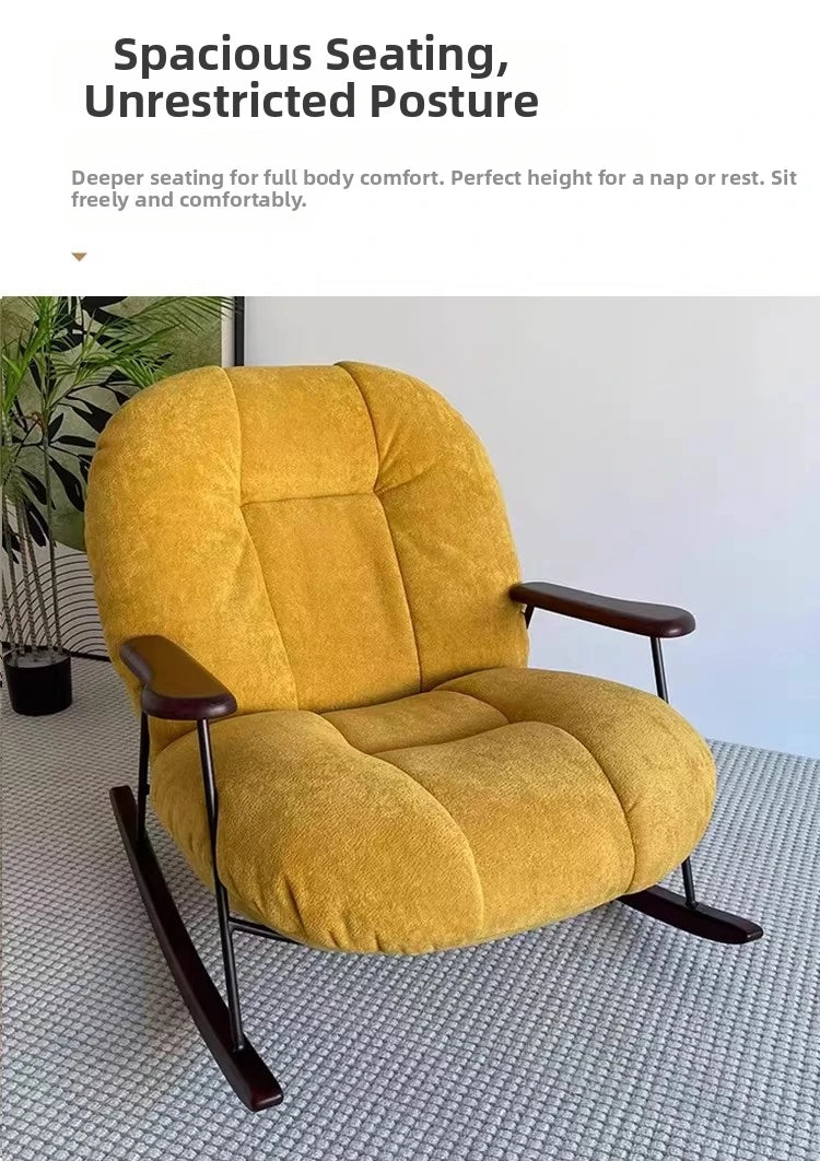 Rocking chair for living room and balcony single-seater sofa chair for small spaces fabric lazy sofa, reclining leisure chair