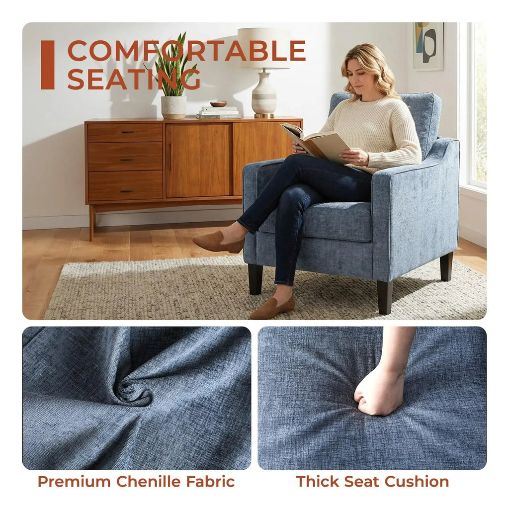 AOOU Accent Chair Mid Century Modern Living Room Upholstered Chenille Armchair Reading Chair, Single Sofa Chair with Removable Cover & Wood Legs for Living Room, Bedroom