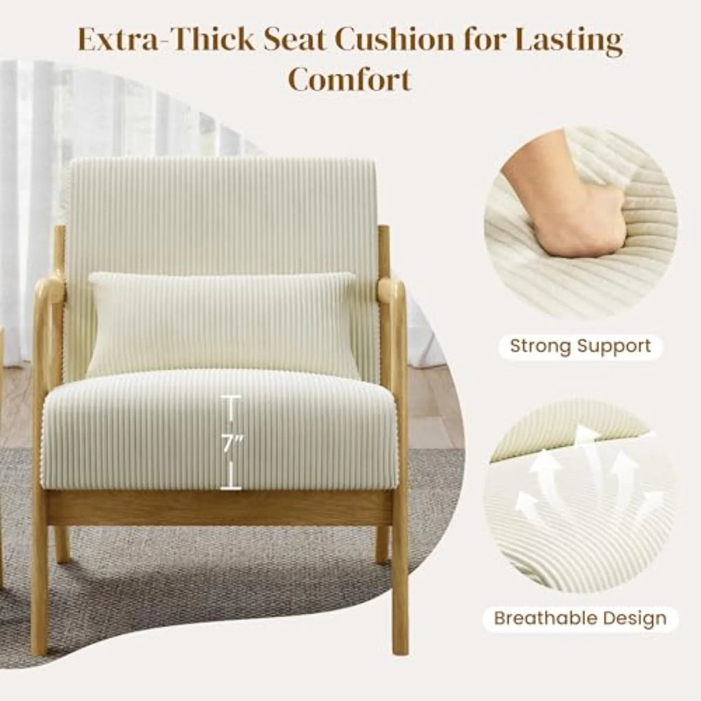Accent Chair for Living Room, Corduroy Mid Century Modern Reading Armchairs with Lumbar Pillow for Bedroom, Decorative