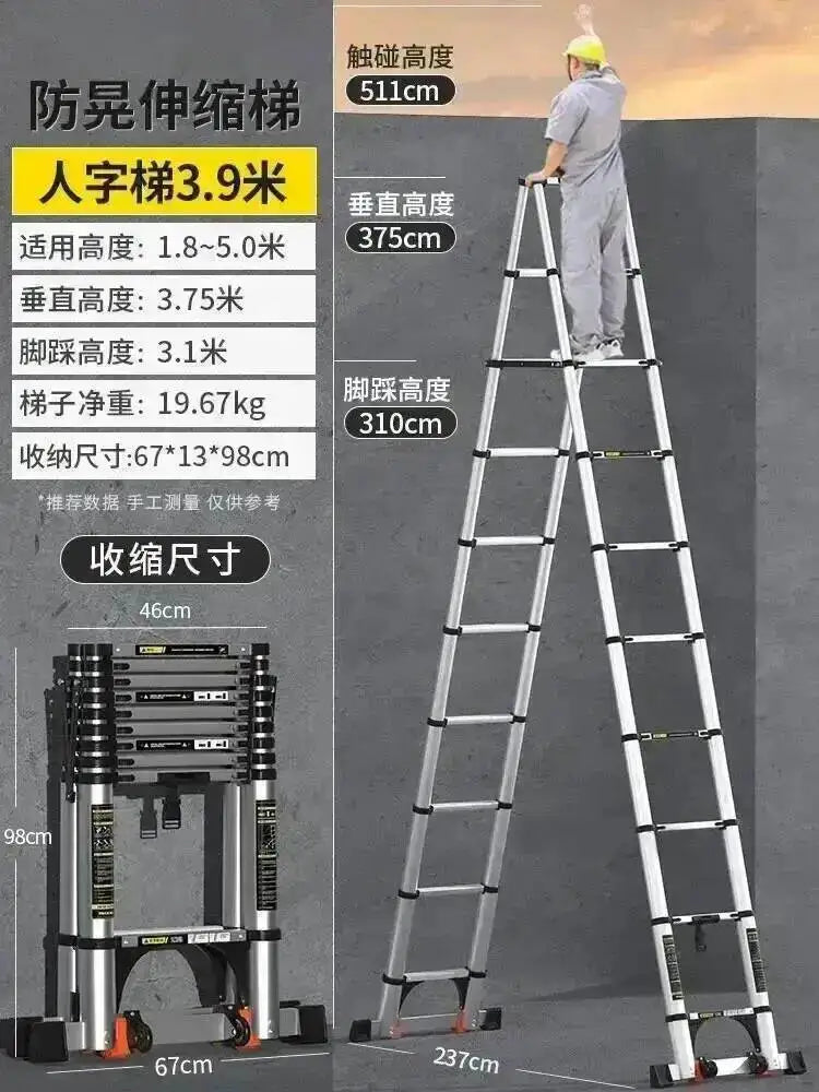 Engineering Multifunctional Aluminum Ladder Step Alloy Stools Home Folding Telescopic Ladder Portable Thick Herringbone Stairs