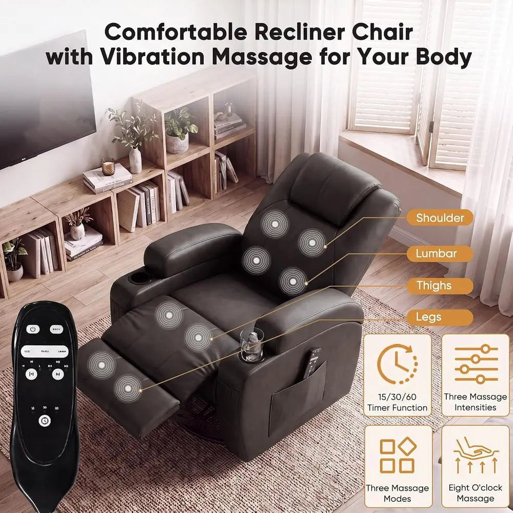 Recliner Chair, 360° Swivel Rocker Chair or Adults with Massage | Rocking Recliner Chair, Comy Single Sofa with Side Pockets and