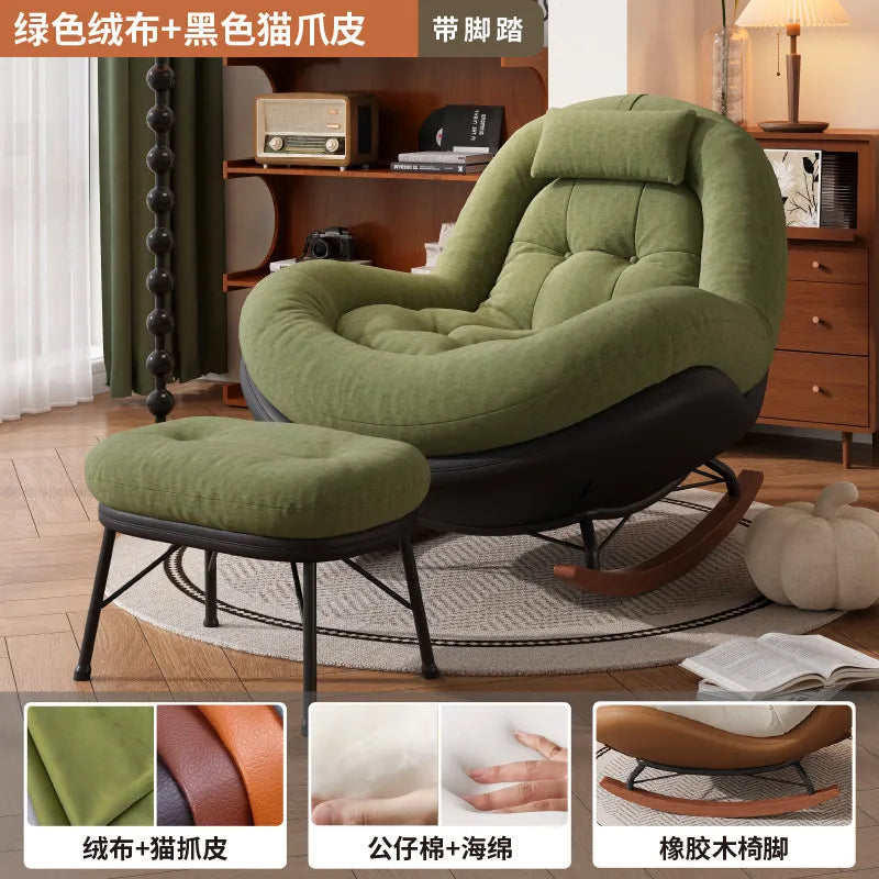 Cozy Button Tufted Rocking Leisure Chair, Curved Wrap-around Chenille Padded Single Recliner Sofa Chair With Wooden Rocking