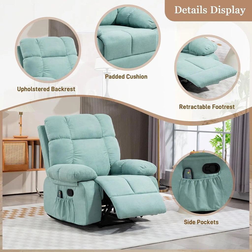 Recliner Chairs with Massage and Heat,Manual Recliner with Side Pockets, Reclining Chairs with Comfortable Arms and, Customized