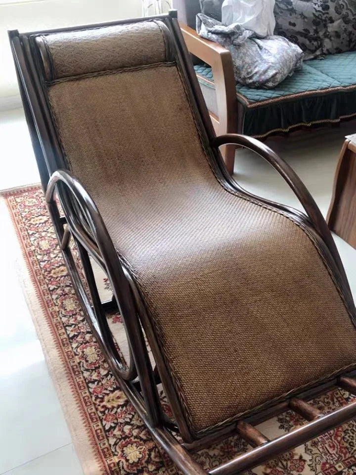 CZ Rocking Chair Hanging Basket Natural Real Rattan Plant Woven Relaxing Leisure Recliner